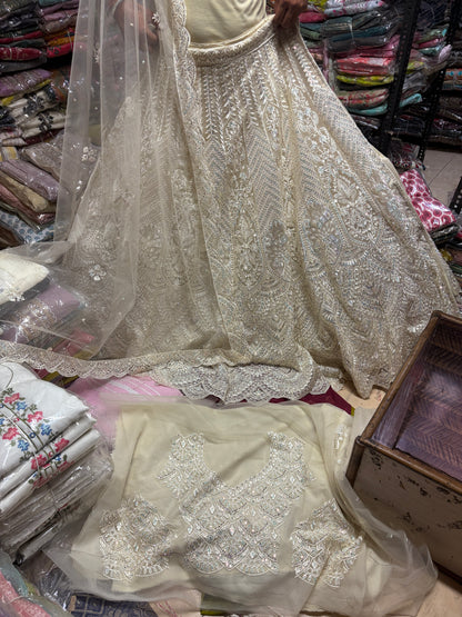 Attractive golden grey crop top Lehenga