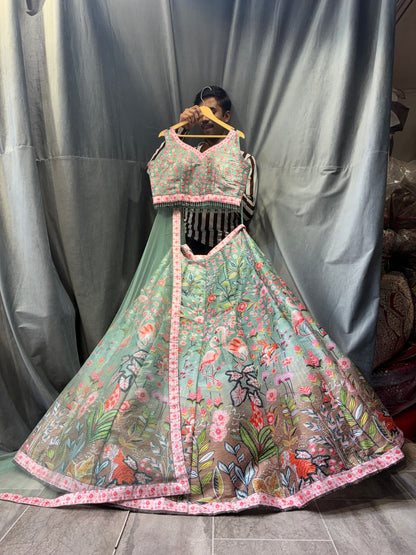 Eye Catching Brown green Animal print Crop Top Lehengay