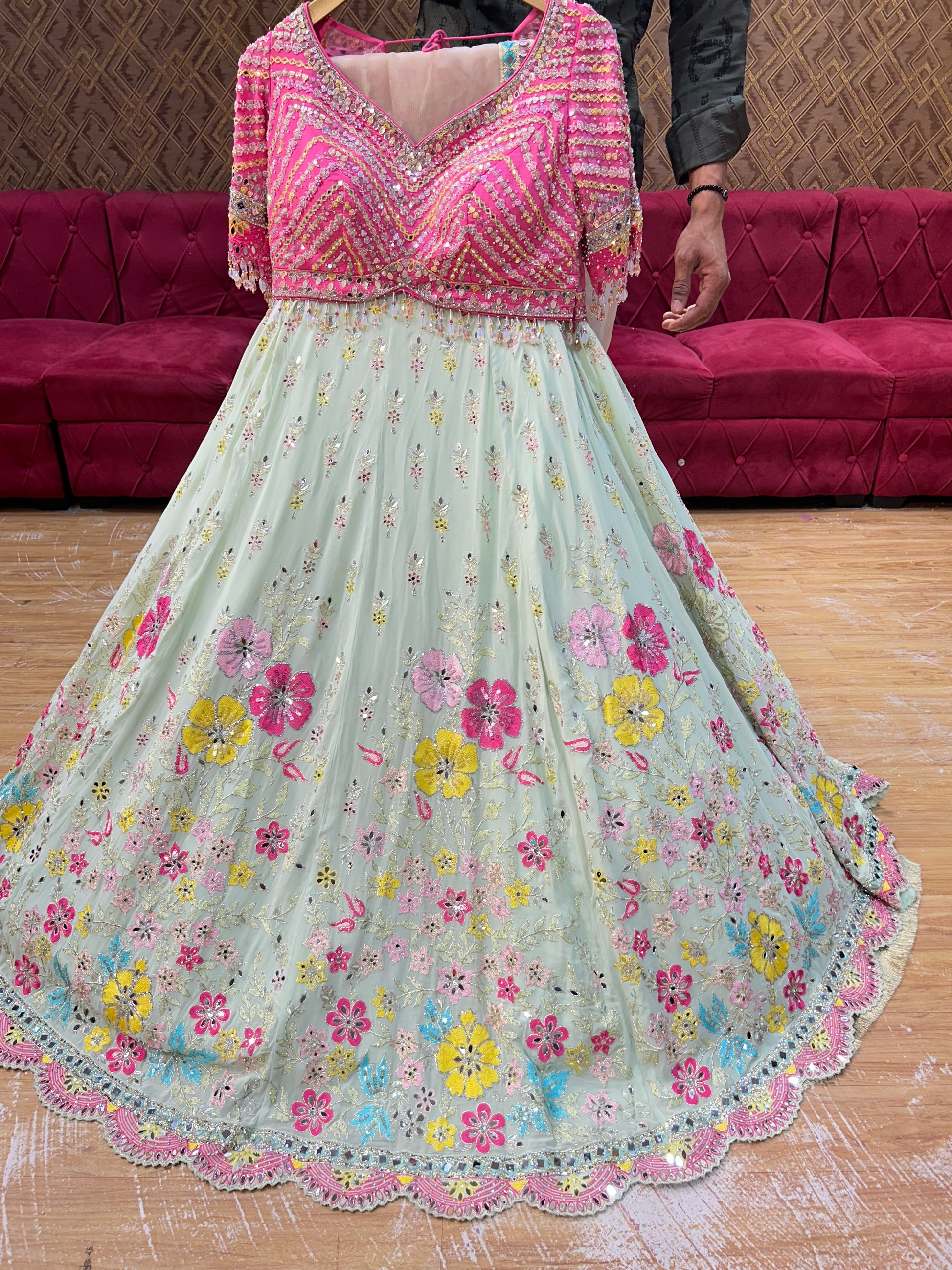 sky blue and pink combination dress Shocking Pink And Light Blue Lehenga Choli Lehenga Choli Blue And Pink Combination Gown Sky Blue Lehenga Pink