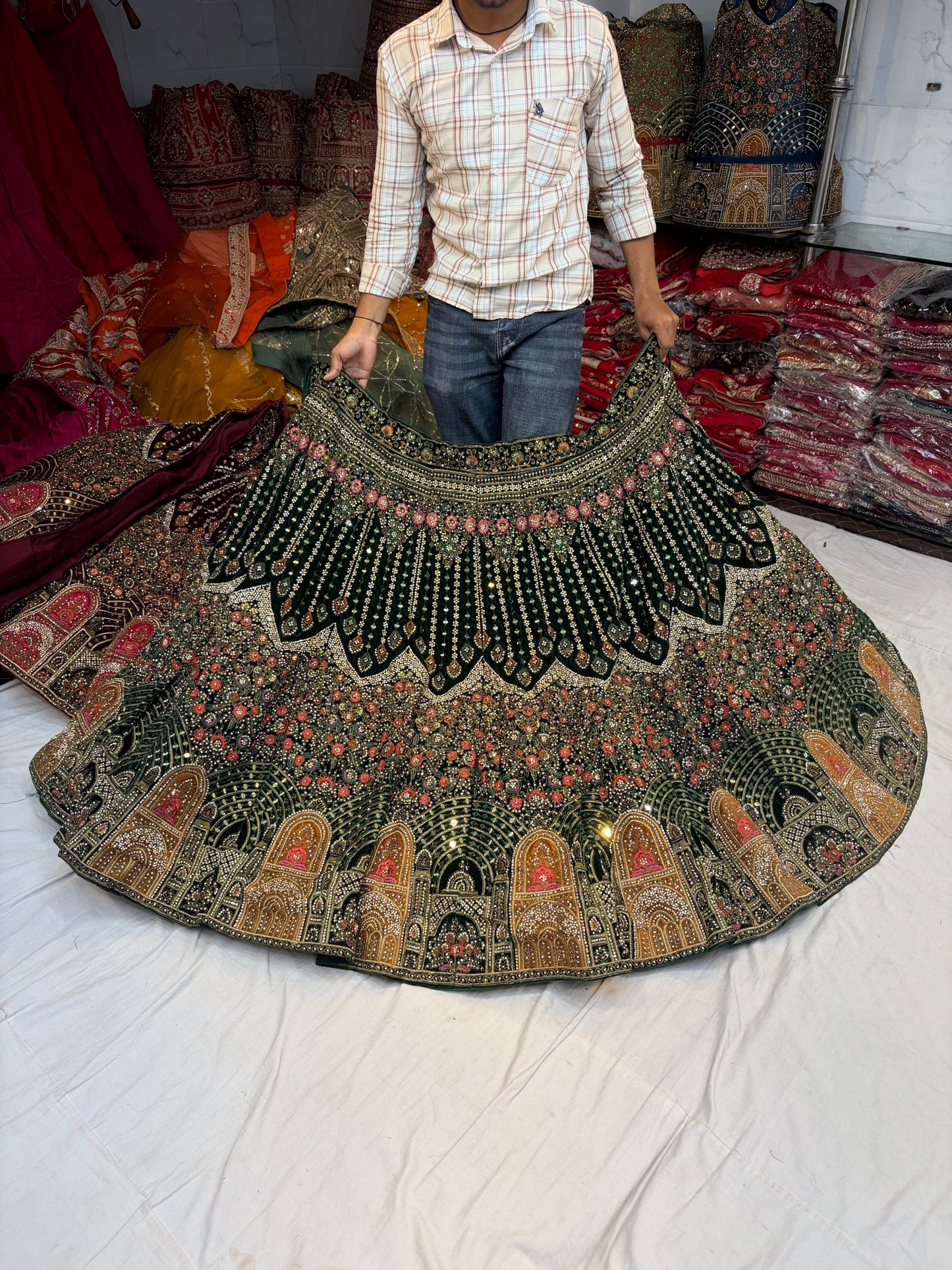 Heavy Jhumka Blue Lehenga