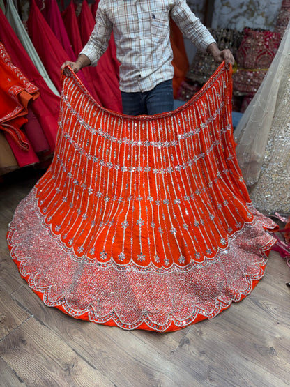 Rust Orange Mirror Work Lehenga
