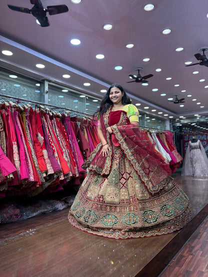Attractive maroon bridal Lehenga happy customer
