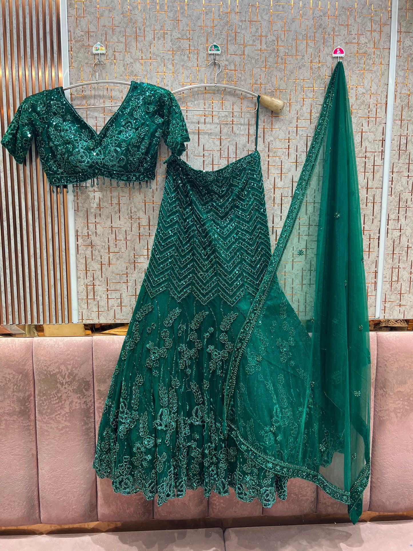 Royal Blue Fish Cut Crop Top Lehenga