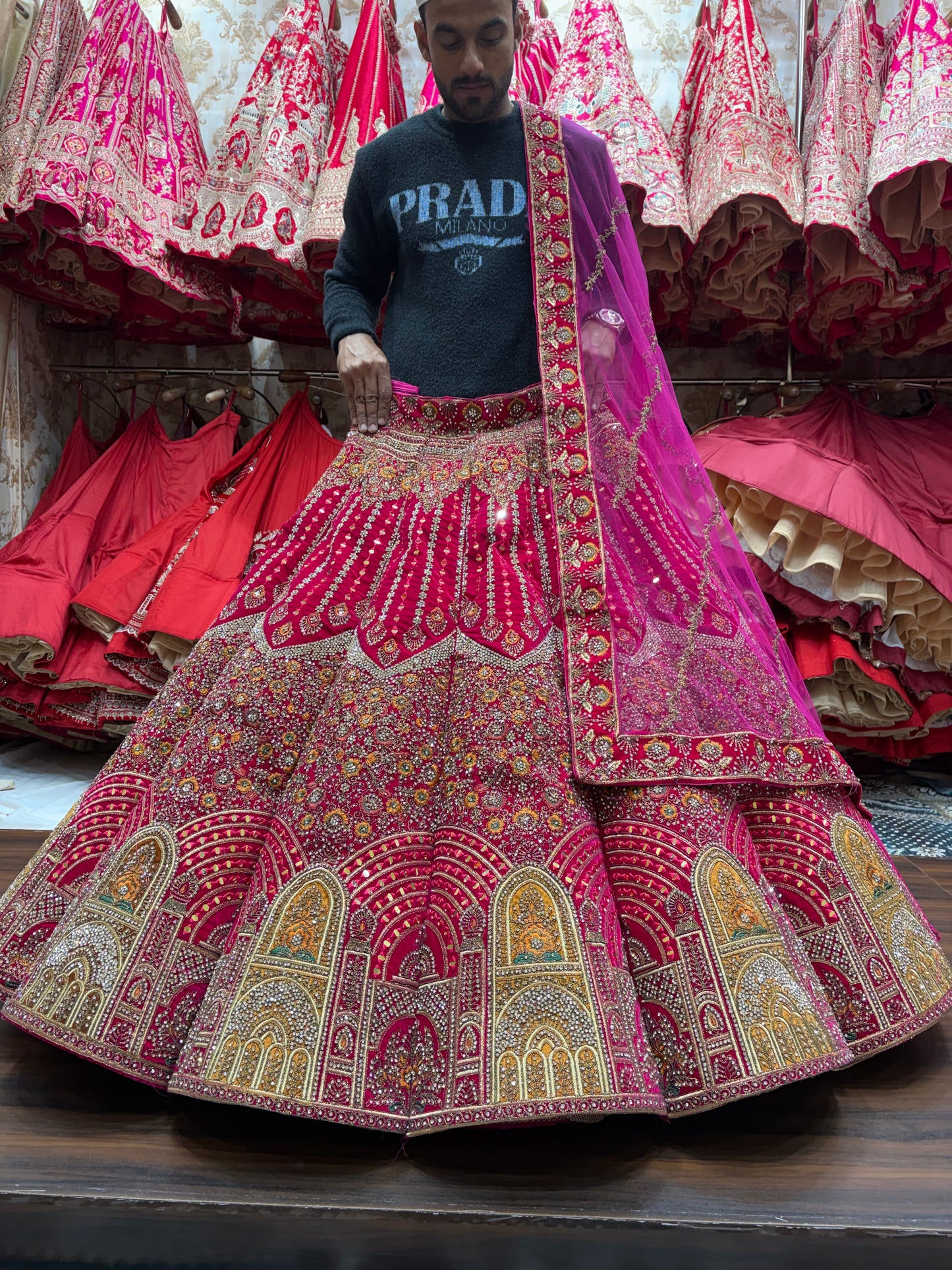 Fabulous Rani pink jhumka Ball bridal Lehenga