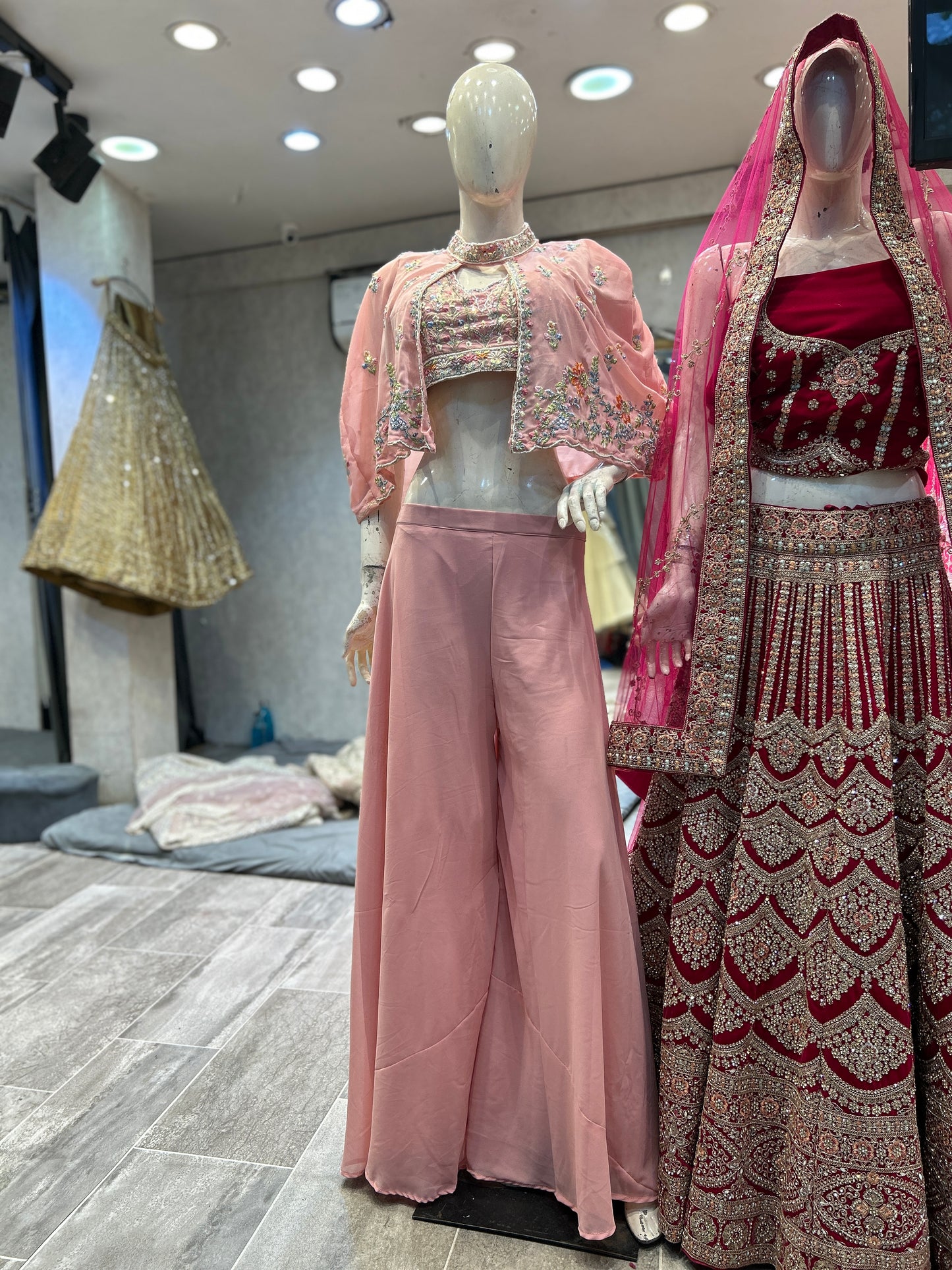 Attractive pink crop top lehenga