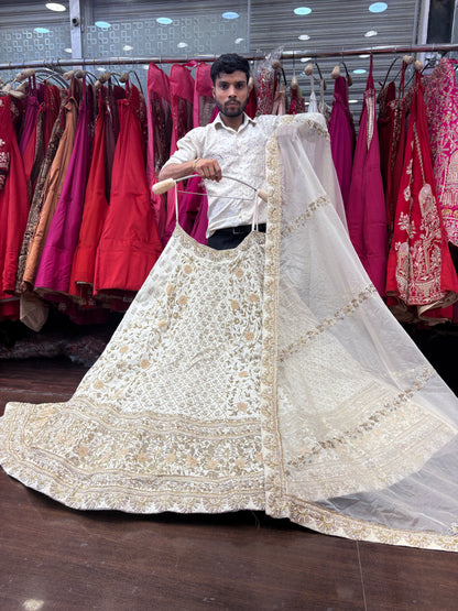 Cute white handwork handmade bridal Lehenga