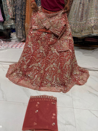 Peach Pink Crop Top Lehenga