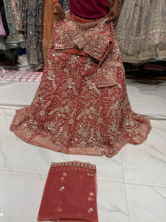 Rust Orange Crop Top Lehenga