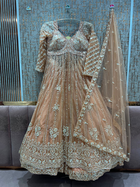Peach Long Farshi Garara Indo Western Dress