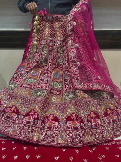 Lovely red Rani pink figur doli barat rajwada bridal lehenga