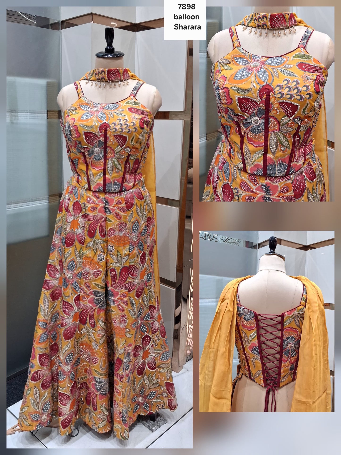 Yellow Haldi Mehendi Long Sharara Suit Dress Material