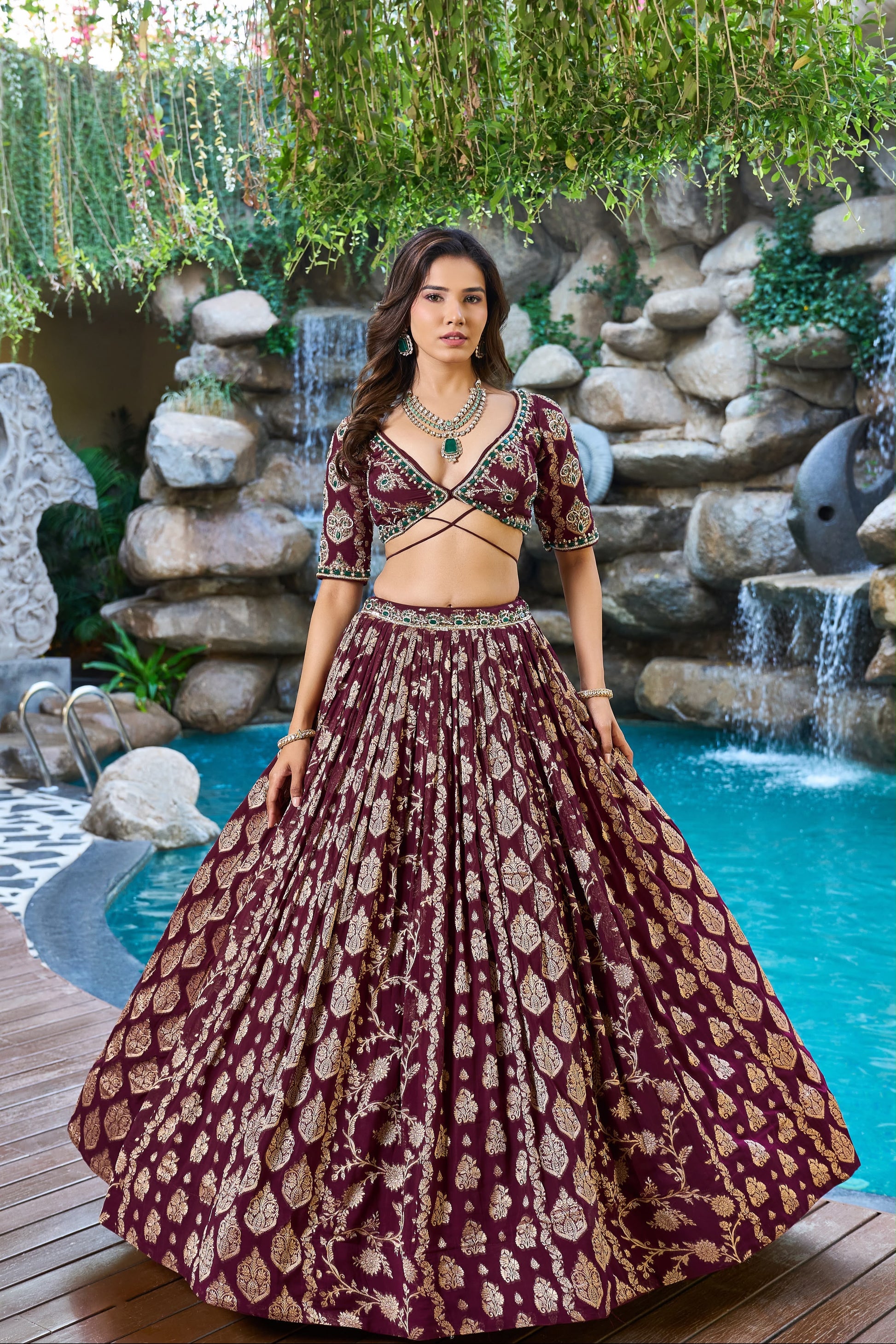 Maroon Designer  Crop Top Lehenga - Shopping World