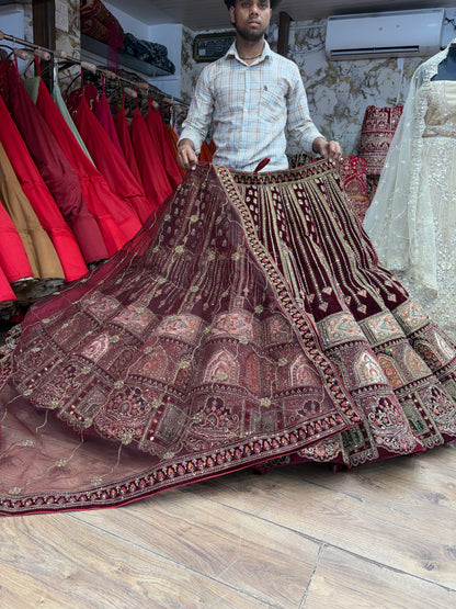 Dark Maroon Ball Bridal Lehenga - Shopping World
