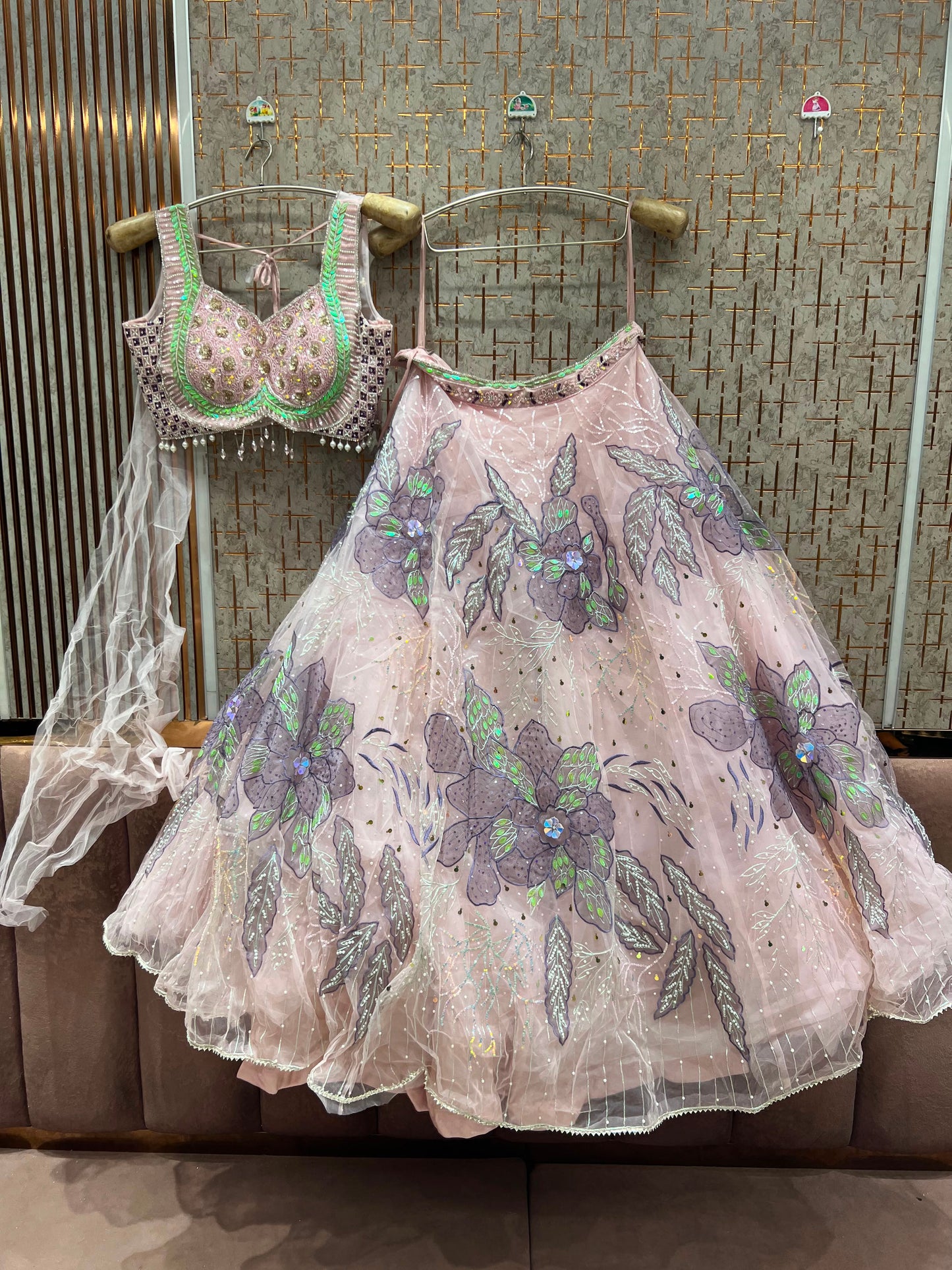 Beige Golden Pdp Crop Top Lehenga