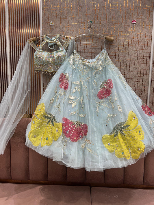 Sky Blue Pdp Crop Top Lehenga