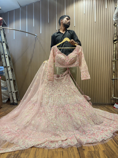 Encantador top corto rosa Lehenga