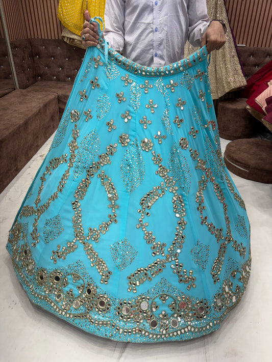 Sky Blue Mirror Work Lehenga