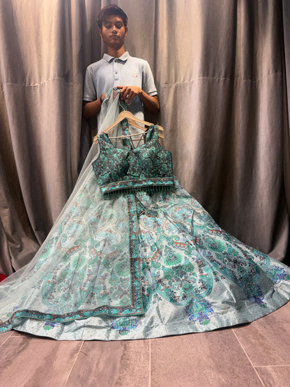 Good looking Green Crop Top Lehenga