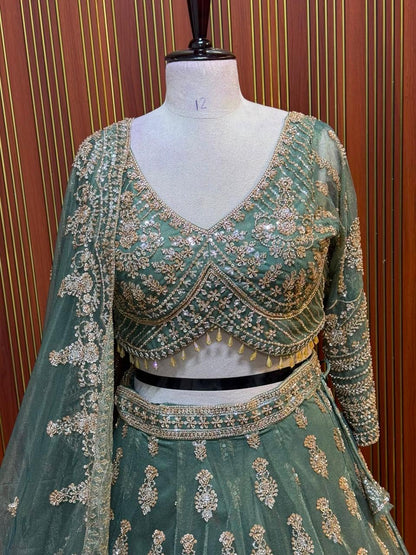 Green orange blue red crop top Lehenga