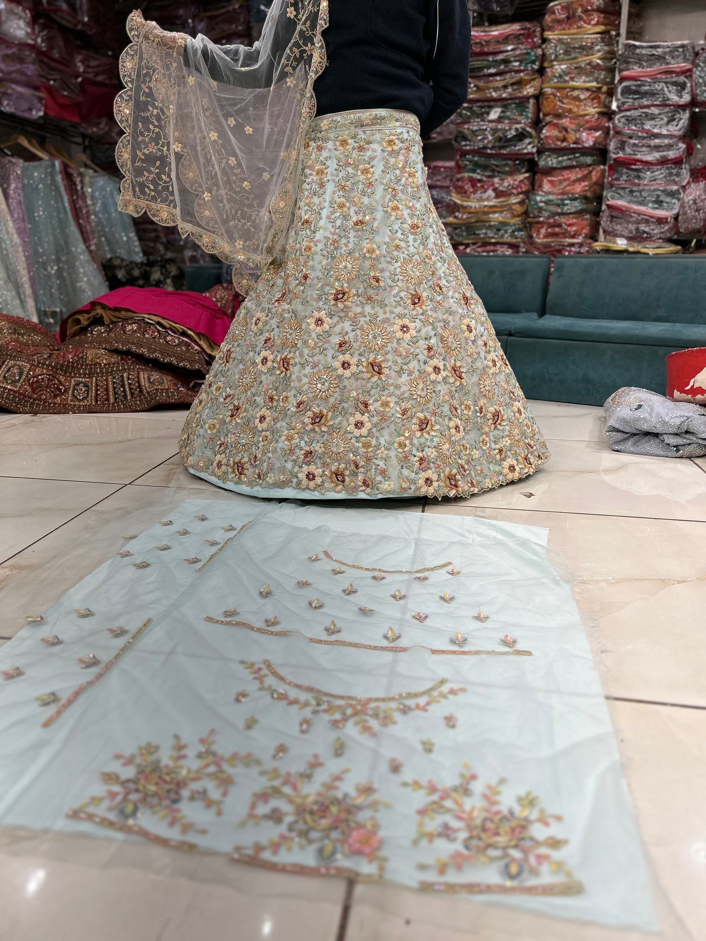 Amazing blue floral flower  lehenga