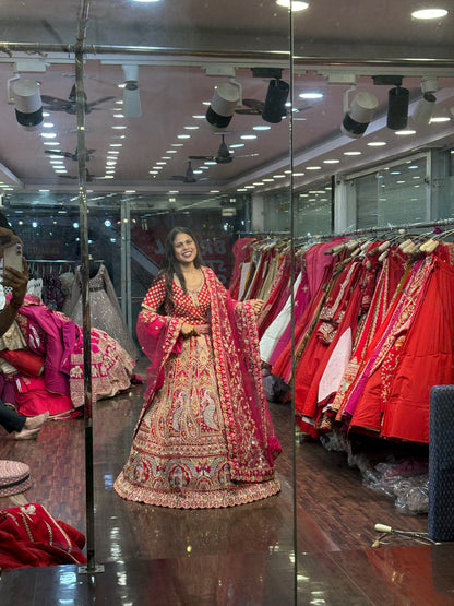 Glamorous red rani pink peacock bridal Lehenga