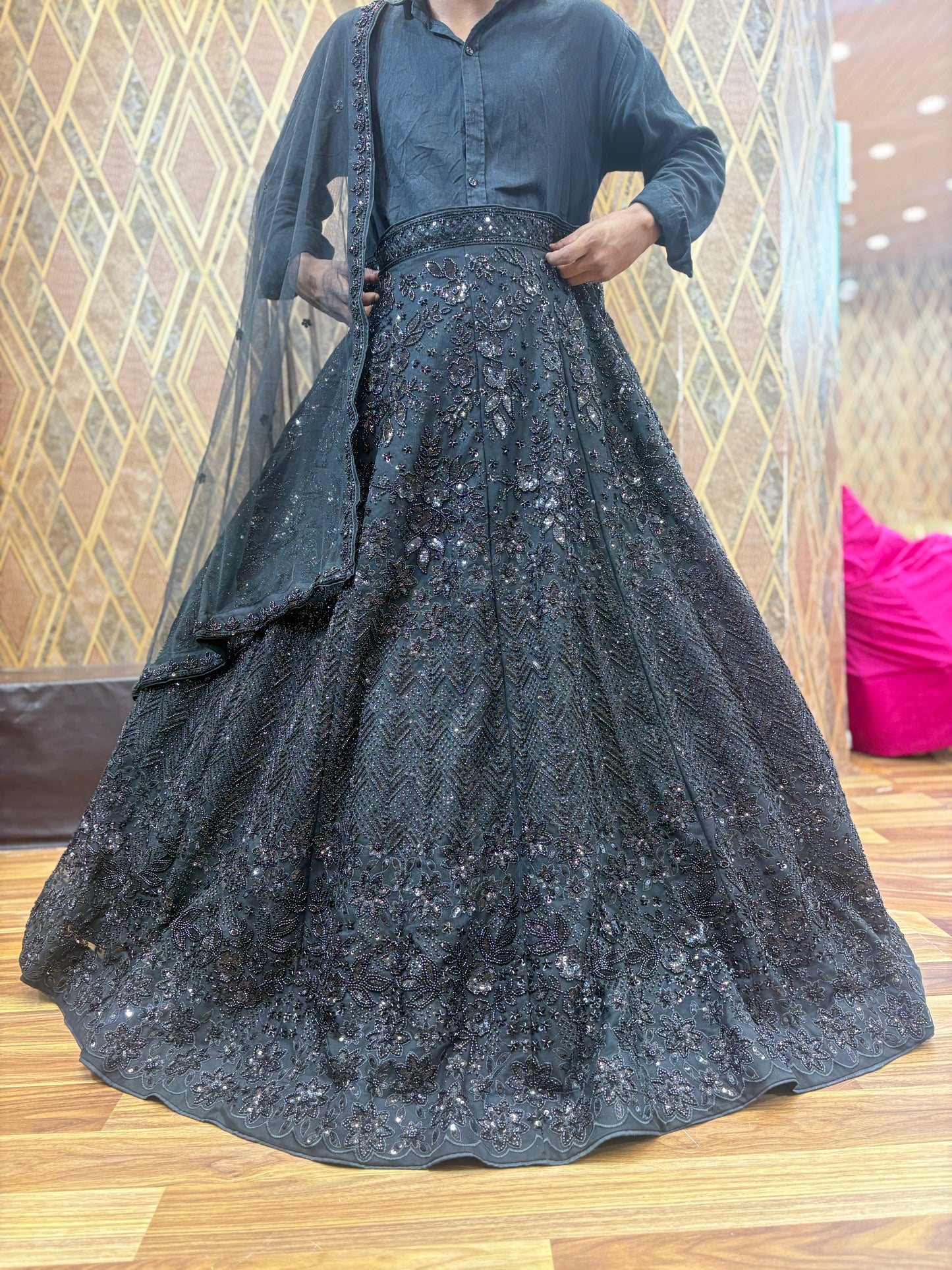 Pleasing Z black Handwork Sequence Lehenga