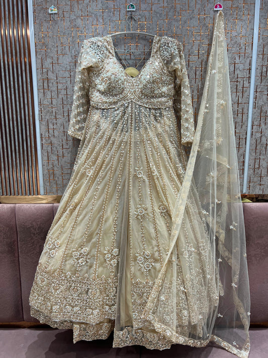 Golden Long Farshi Garara Indo Western Dress