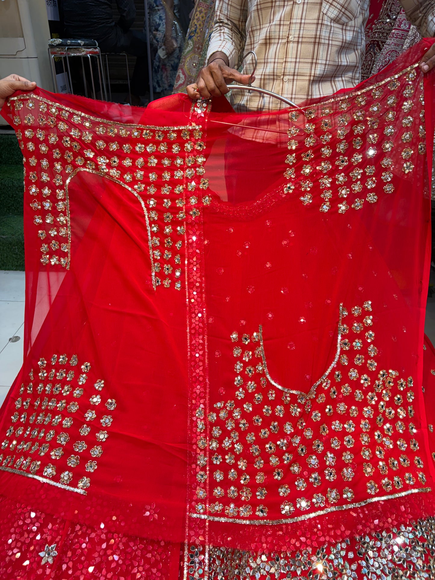 Red Mirror Work Lehenga