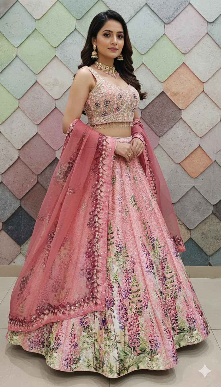 Pleasing pink Crop Top Ready to wear Lehenga (Happy Customer)