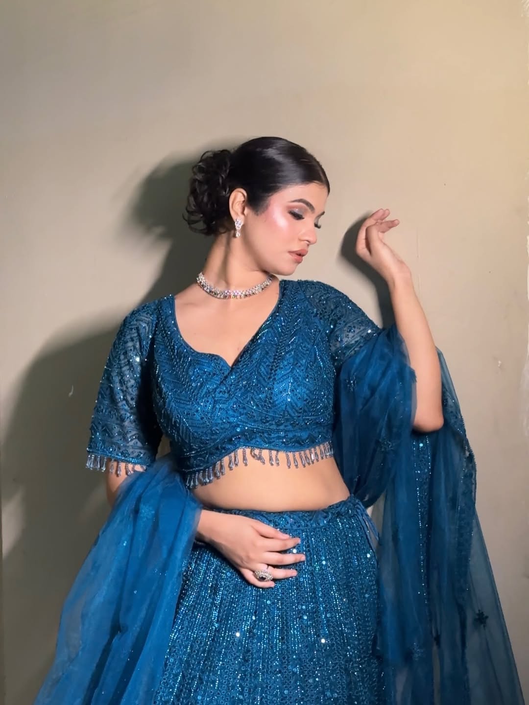 Khoobsurat Sky blue monotone Crop Top Lehenga