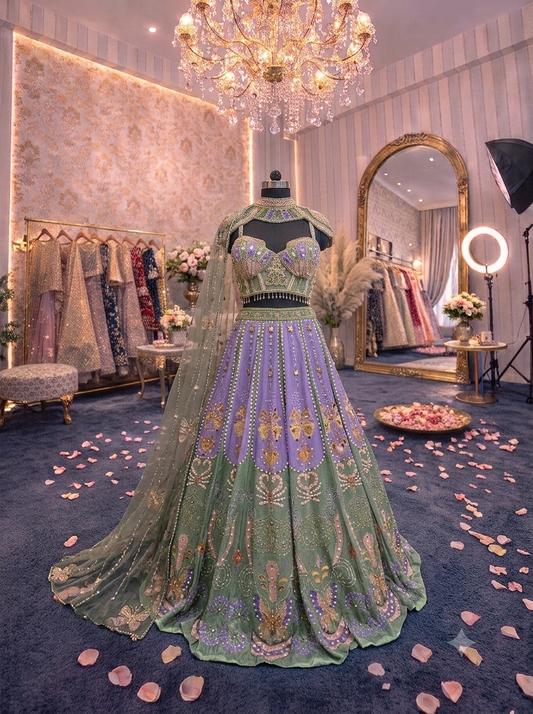 Blue PDP crop top Lehenga