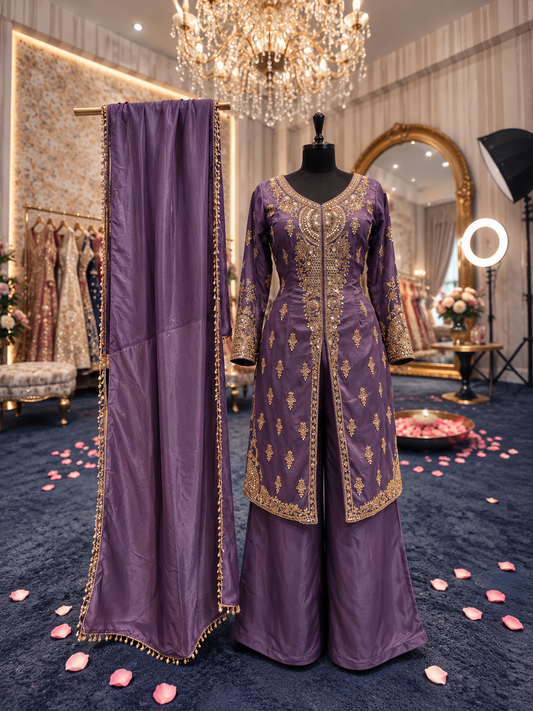 Lavender Long Sharara Suit Dress Material
