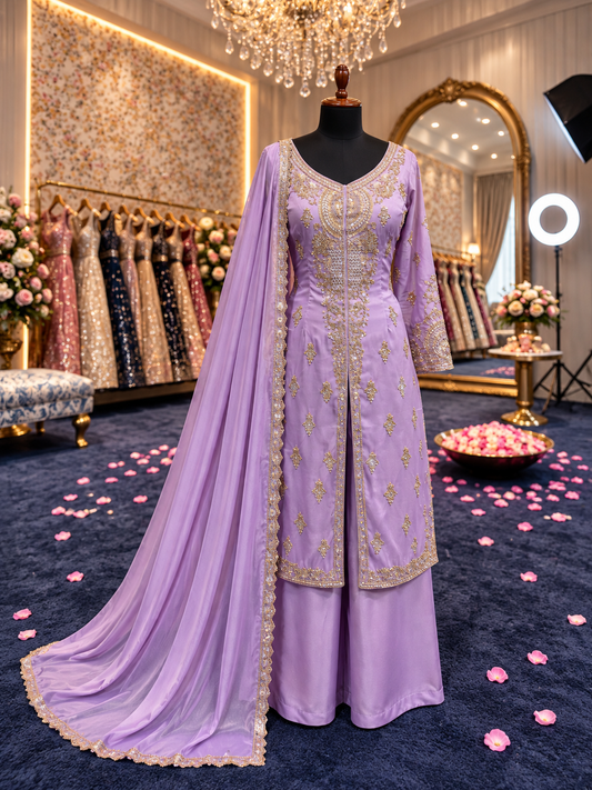 Purple Long Sharara Suit Dress Material
