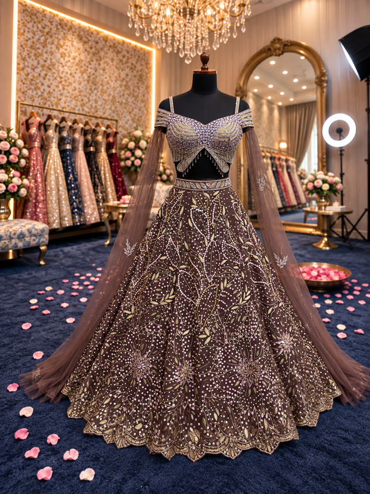 Brown PDP Crop Top Lehenga