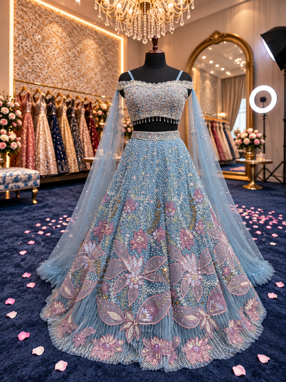 Blue PDP Crop Top Lehenga