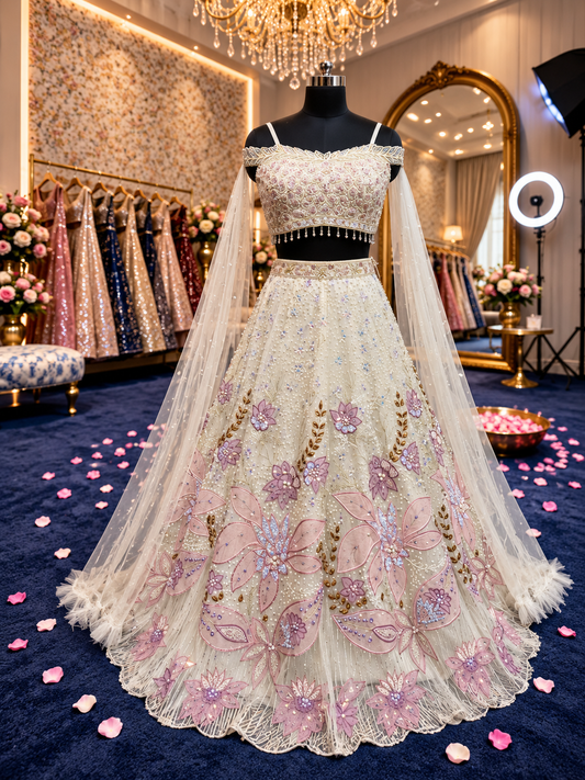 White PDP Crop Top Lehenga