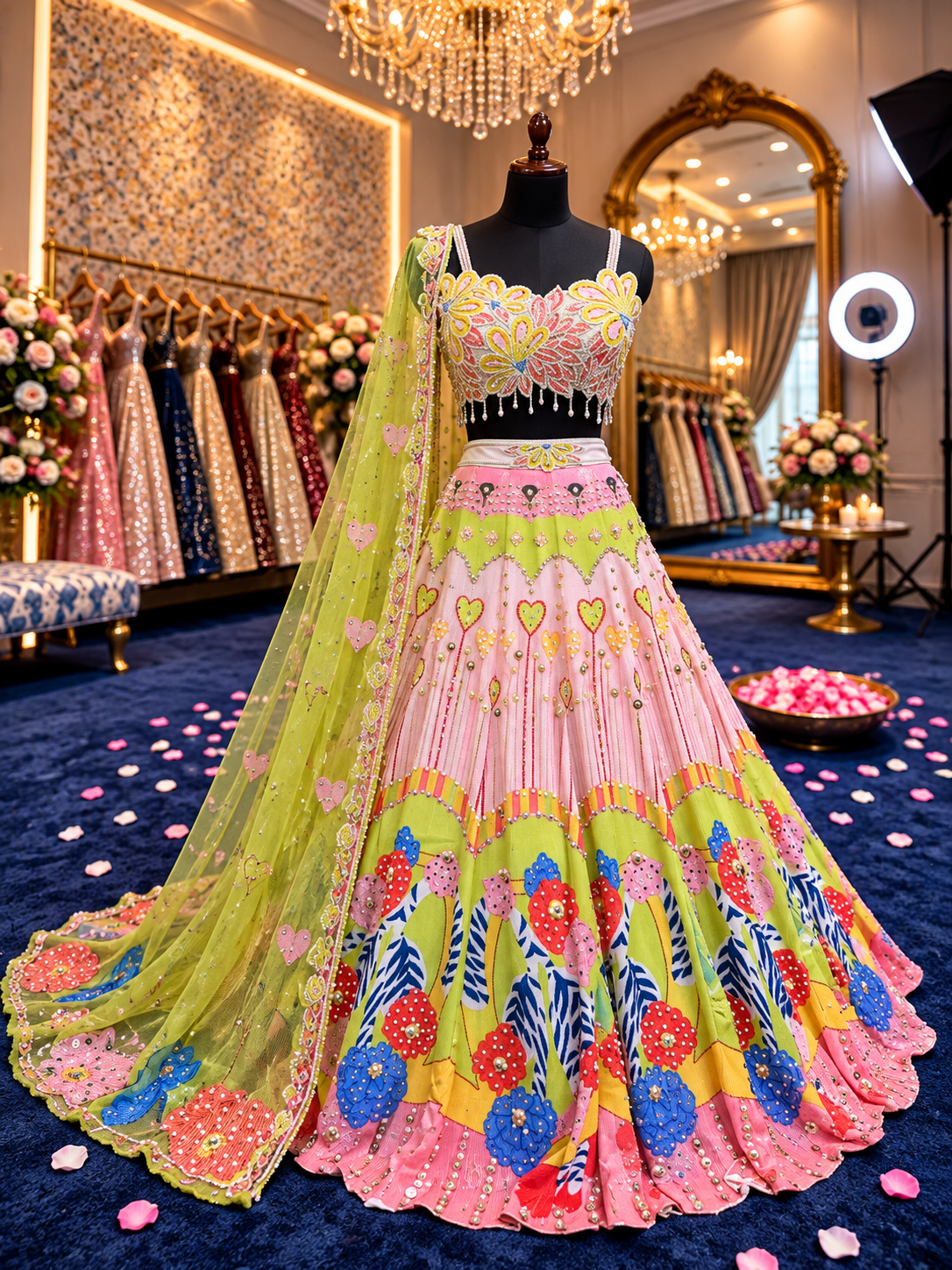 Pink yellow PDP Crop Top Lehenga