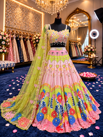 Pink yellow PDP Crop Top Lehenga