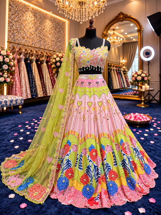 Pink yellow PDP Crop Top Lehenga