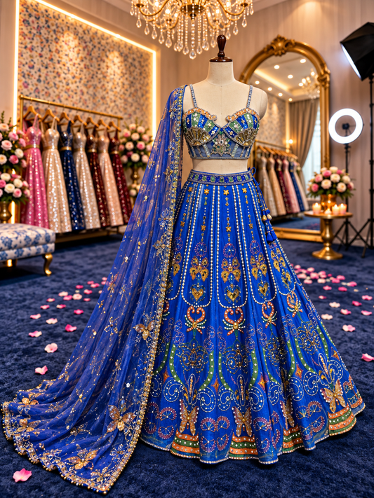 Blue PDP crop top Lehenga