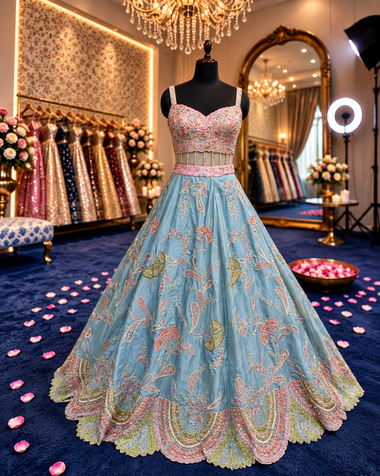 Sky blue PDP Crop Top Lehenga