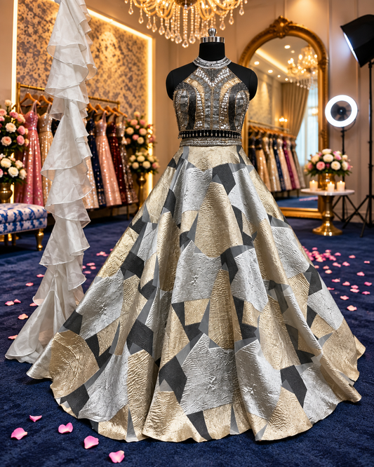 Golden silver PDP Crop Top Lehenga