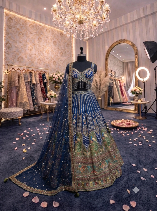 Navy blue PDP Crop Top Lehenga