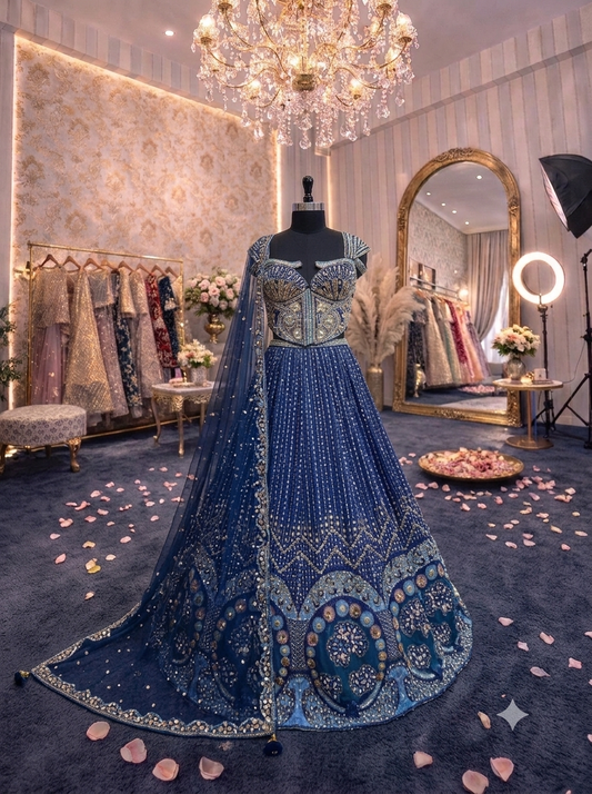 Navy blue PDP Crop Top Lehenga