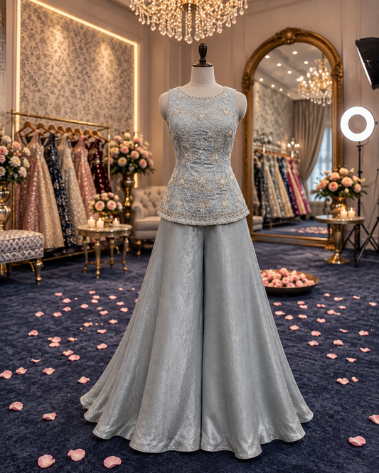 Blue Long Sharara Suit Dress Material