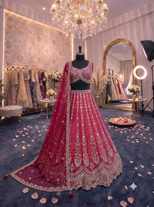 Pink crop top Lehenga