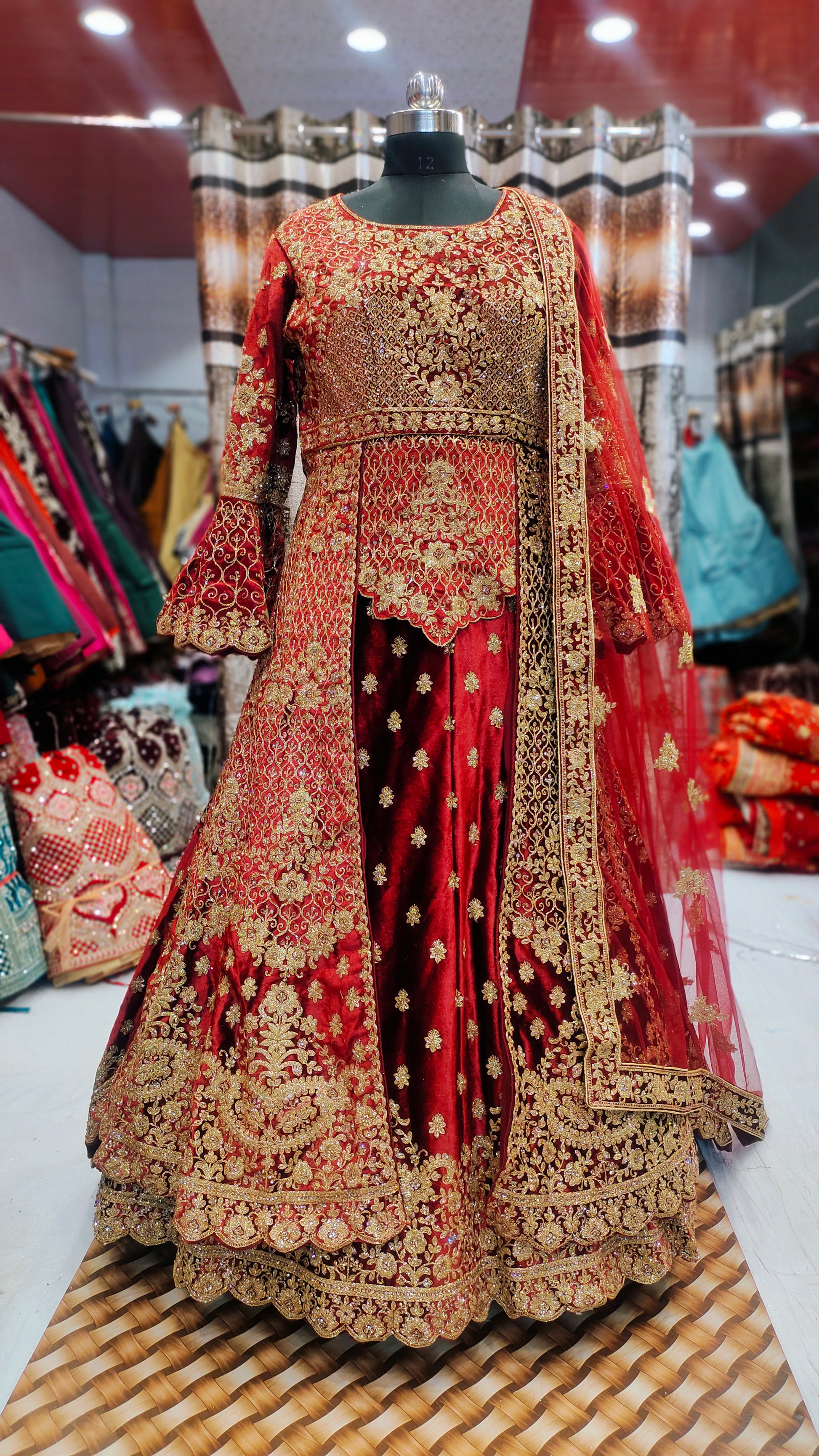 peplum wedding dress pakistani South Asian Red Bridal Peplum n Dupatta Orange Lehenga