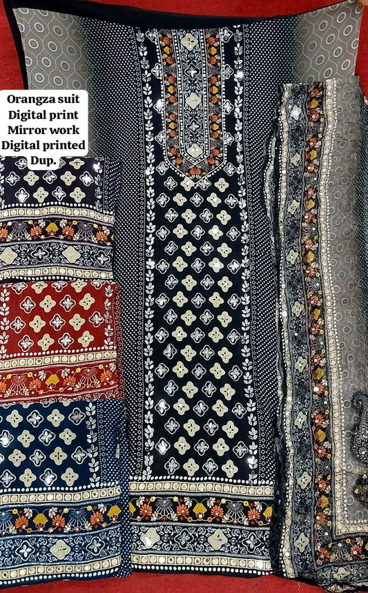 मनभावन नीला ऑर्गेना महिला सूट और ड्रेस सामग्री