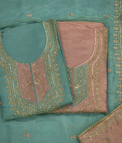 Fair blue shimar unstitched salwar suit dress material(free size)