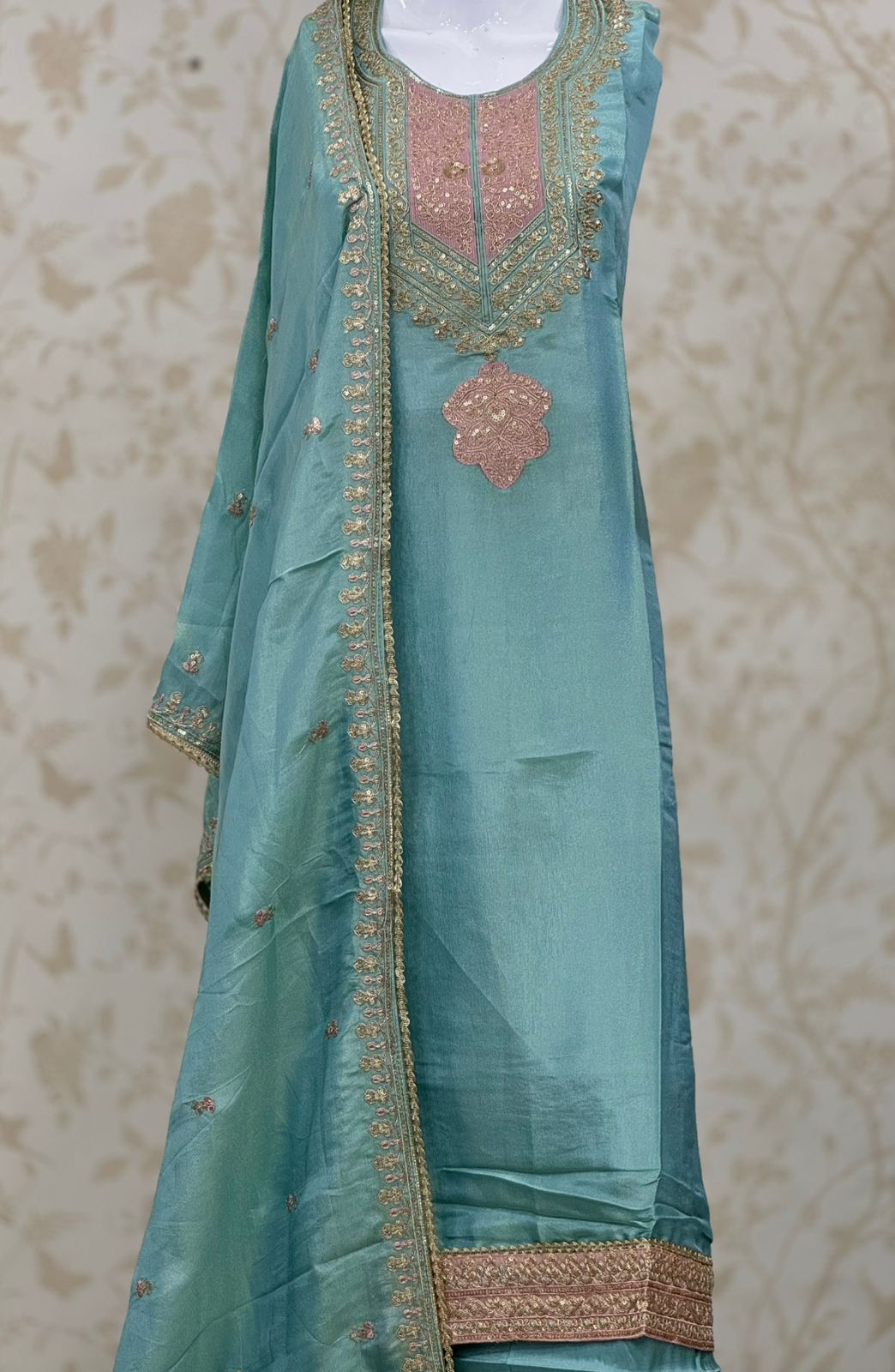 Fair blue shimar unstitched salwar suit dress material(free size)